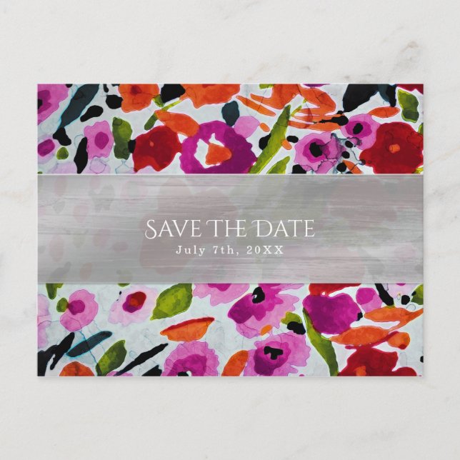 Spring Bright Flowers Bridal Shower Save the Date Announcement Postcard (Front)