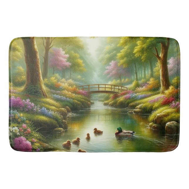 Spring brook with ducks/flowers bath mat (Front)