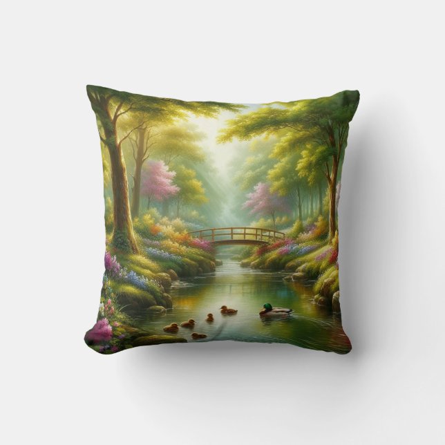 Spring brook with ducks/flowers cushion (Front)