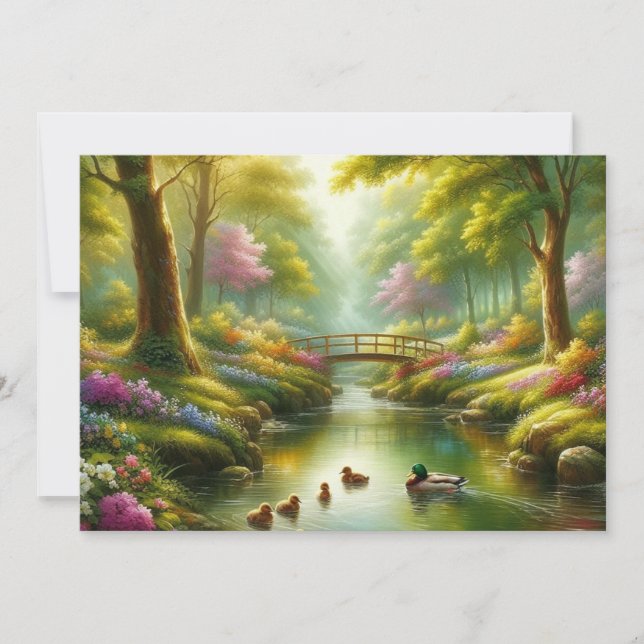 Spring brook with ducks/flowers holiday card (Front)