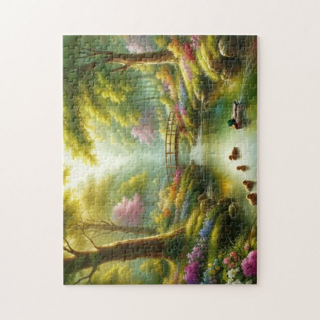 Spring brook with ducks/flowers jigsaw puzzle (Vertical)