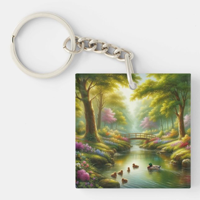 Spring brook with ducks/flowers key ring (Front)