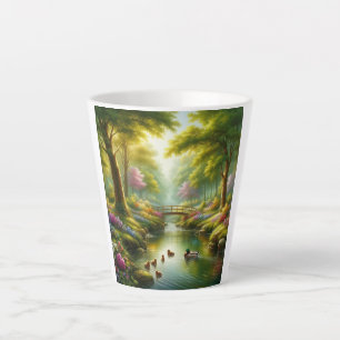 Spring brook with ducks/flowers latte mug