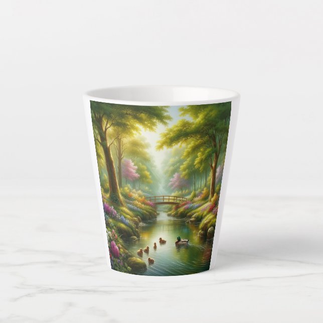 Spring brook with ducks/flowers latte mug (Front)