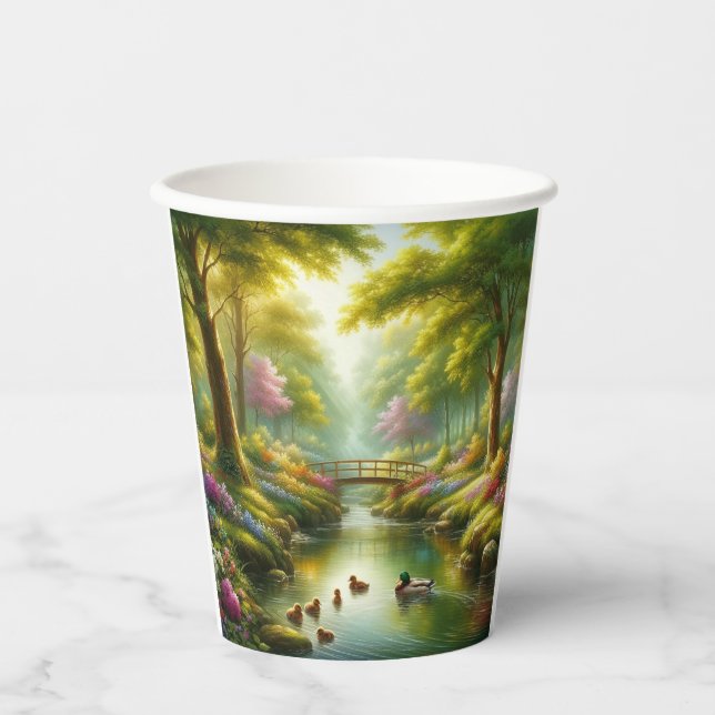 Spring brook with ducks/flowers paper cups (Front)