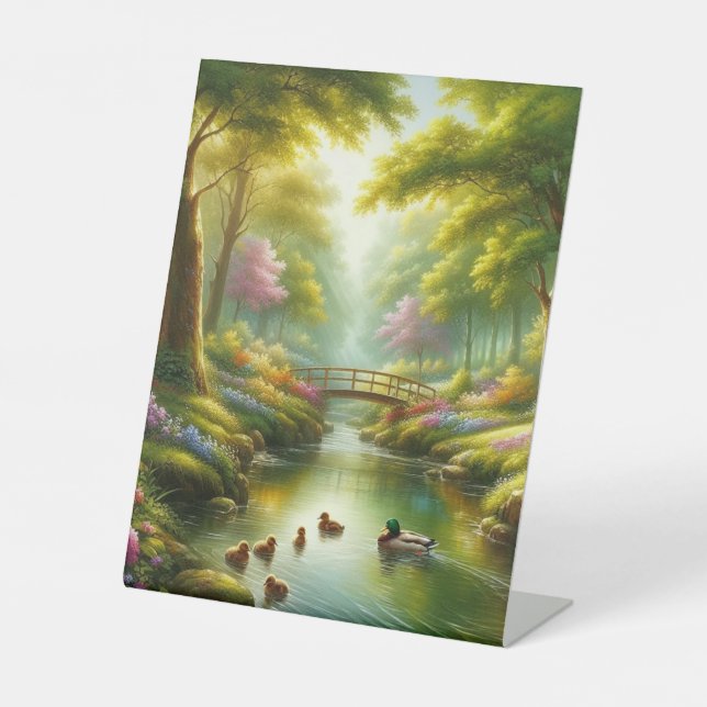 Spring brook with ducks/flowers pedestal sign (Front)
