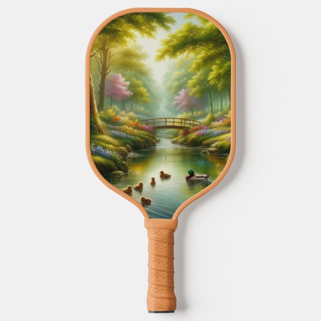 Spring brook with ducks/flowers pickleball paddle (Front)