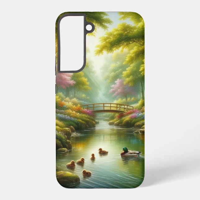 Spring brook with ducks/flowers samsung galaxy s22+ case (Back)