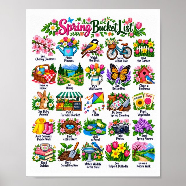Spring Bucket List - Activities Chectlist Poster (Front)