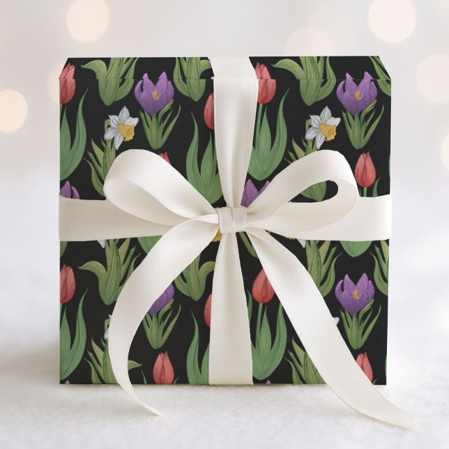 Spring Bulbs Floral Illustration on Black Wrapping Paper (Creator Uploaded)