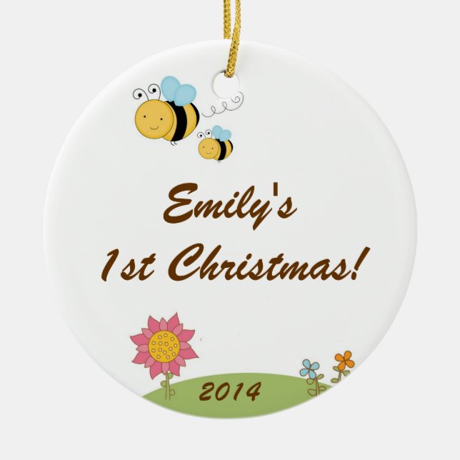 Spring Bumble Bee Personalised Name Ornament (Front)