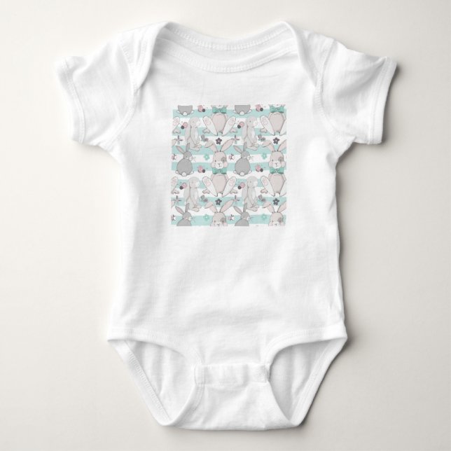 Spring bunnies pattern baby bodysuit (Front)