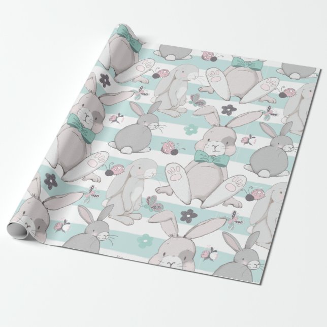 Spring bunnies pattern wrapping paper (Unrolled)
