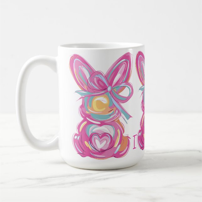 Spring bunnies personalised with an initial coffee mug (Left)