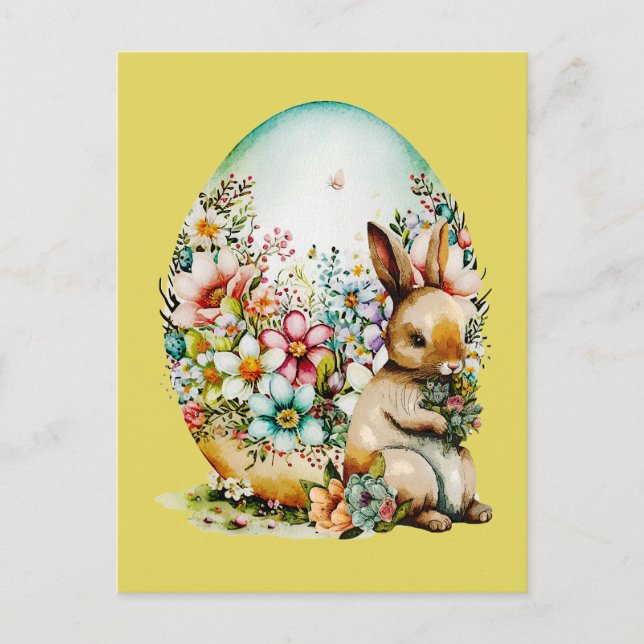 Spring Bunny And Floral Egg - Easter - Ostara Postcard (Front)