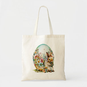 Spring Bunny And Floral Egg - Easter Tote Bag