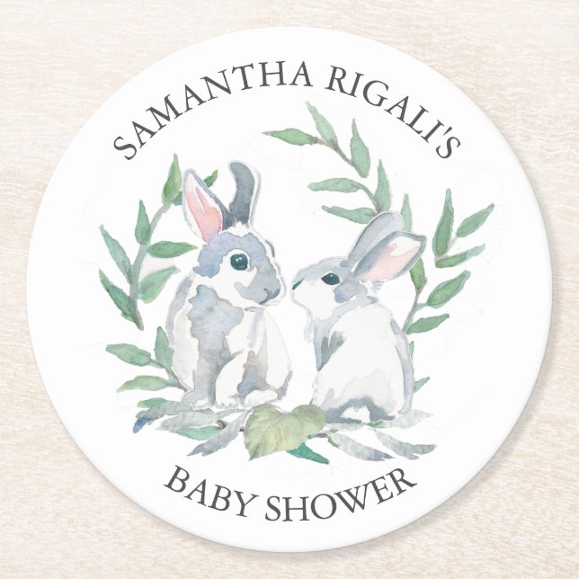Spring Bunny Baby Shower Keepsake  Round Paper Coaster (Front)