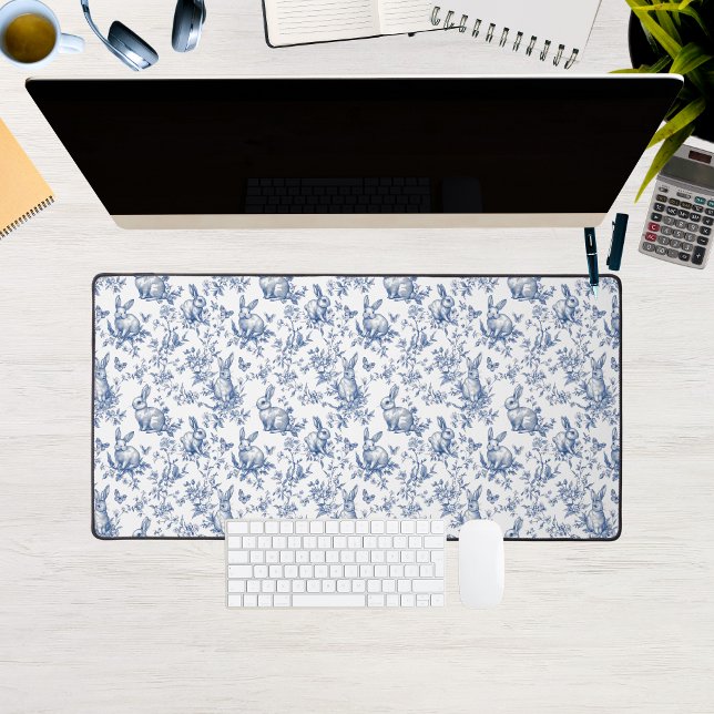 Spring Bunny Blue Chinoiserie Desk Mat (Spring Bunny Blue Chinoiserie Desk Mat
)