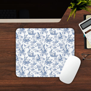 Spring Bunny Blue Chinoiserie Mouse Pad