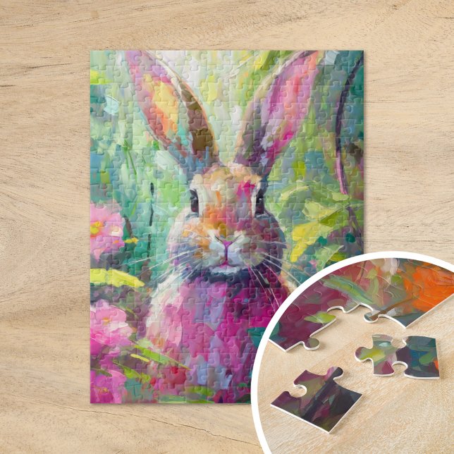 Spring Bunny Colourful Modern Abstract Art Jigsaw Puzzle (Creator Uploaded)