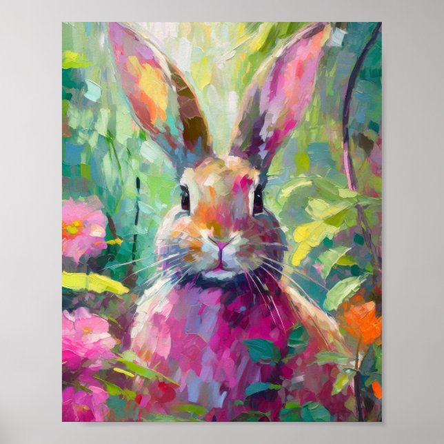 Spring Bunny Colourful Modern Abstract Art Poster (Front)