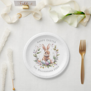 Spring Bunny Easter Egg Wreath Personalized Paper Plate