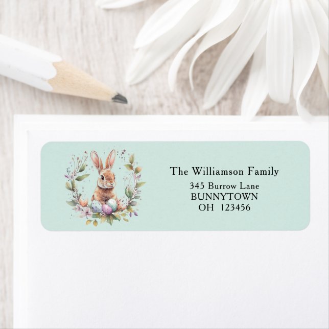 Spring Bunny Easter Eggs Garland Return Address Label (Insitu)
