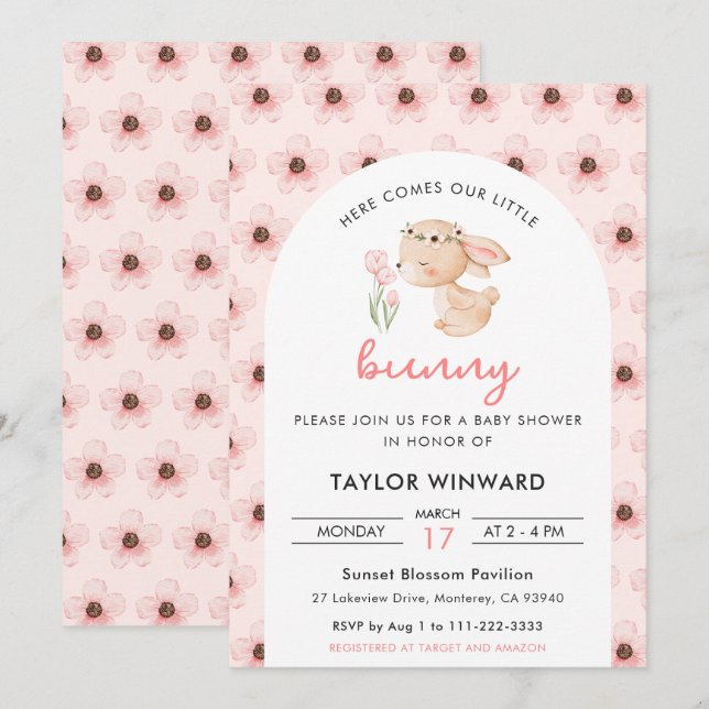 Spring Bunny Floral Baby Shower Invitation (Front/Back)