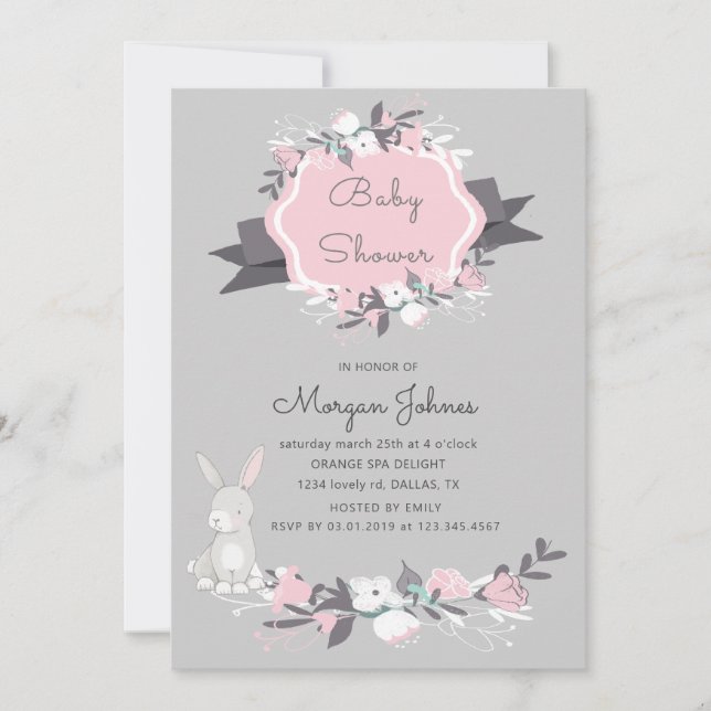 Spring bunny floral blush Baby Shower Invitation (Front)
