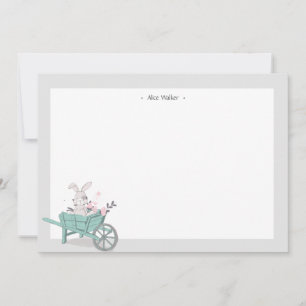 Spring Bunny Floral Monogram Stationery Card