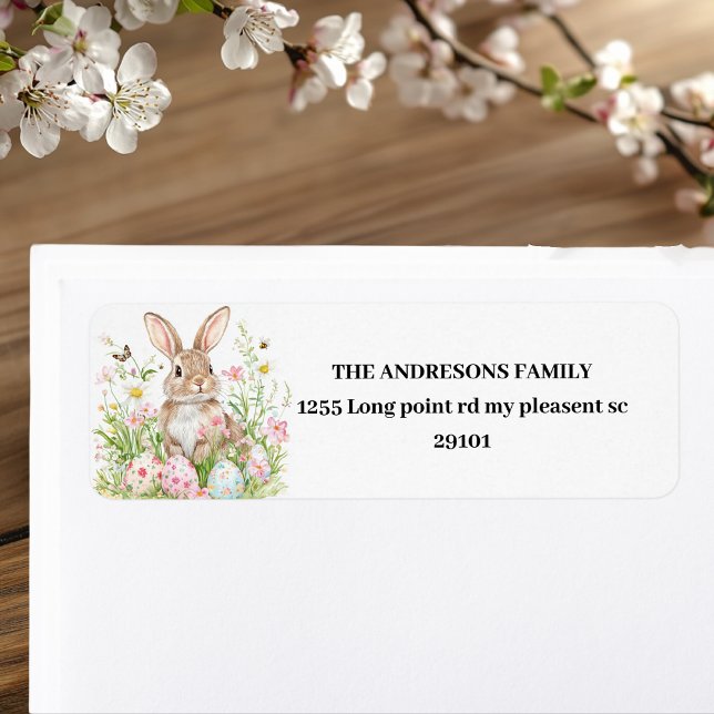 Spring Bunny & Floral Personalised Easter Return Address Label (Creator Uploaded)