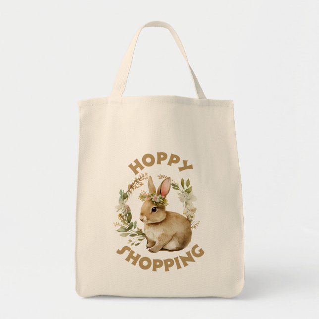 Spring bunny, flowers tote bag (Front)