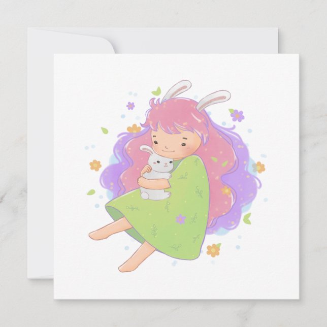 Spring Bunny Girl Illustration Invitation (Front)