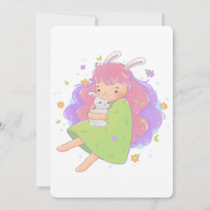 Spring Bunny Girl Illustration Invitation