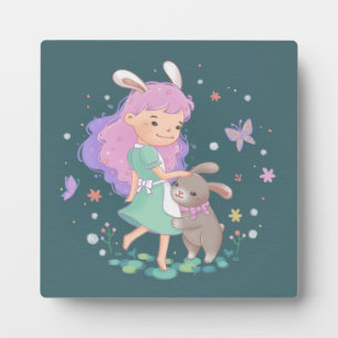 Spring Bunny Girl Illustration Plaque