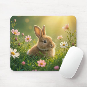 Spring Bunny In Wildflower Meadow Mouse Pad