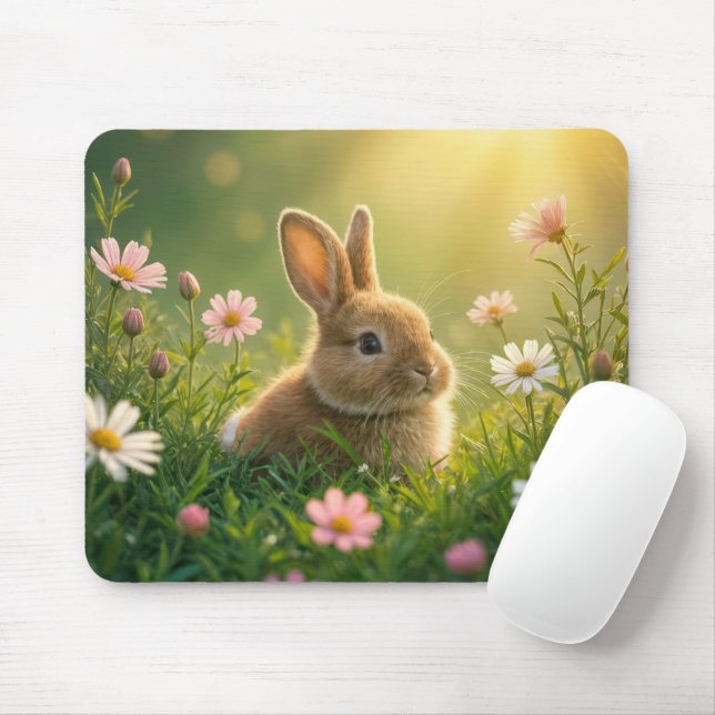 Spring Bunny In Wildflower Meadow Mouse Pad (With Mouse)