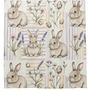 Spring Bunny Lavender Floral Egg Shower Curtain