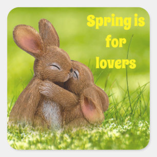 Spring Bunny Lovers Square Sticker