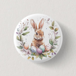 Spring Bunny Pastel Easter Eggs Wreath 3 Cm Round Badge