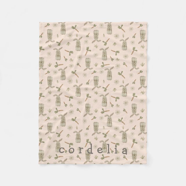 Spring Bunny Personalised Fleece Blanket (Front)