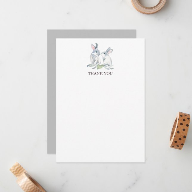 Spring Bunny Personalised Stationery Thank You Card (Front/Back In Situ)