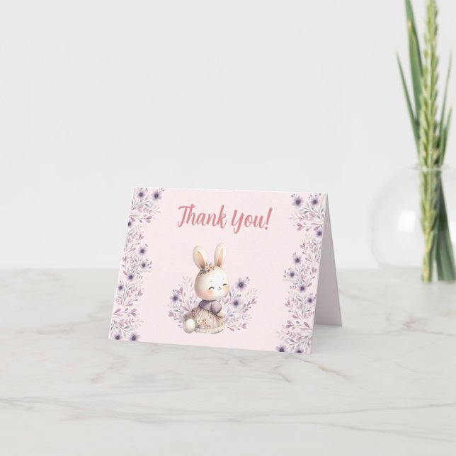 Spring Bunny Pink Girl Baby Shower Thank You Card (Front)