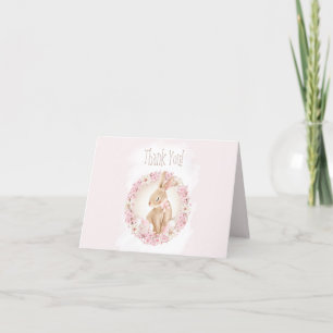 Spring Bunny Pink Girl Baby Shower Thank You Card