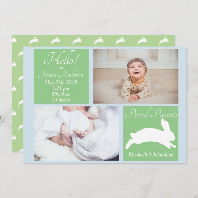 Spring Bunny Rabbit Birth Announcement (Front/Back)