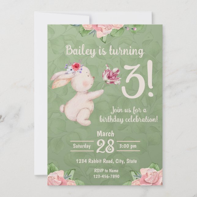 Spring Bunny Rabbit Birthday Invitation (Front)