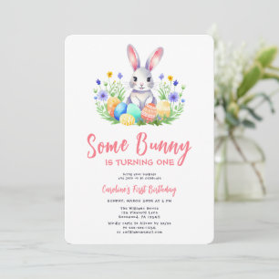 Spring Bunny Rabbit Easter First Birthday Invitation
