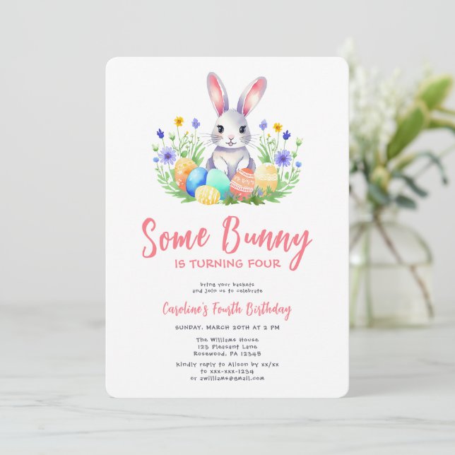 Spring Bunny Rabbit Easter Fourth Birthday Invitation (Standing Front)