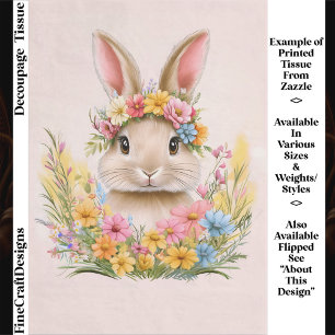 Spring Bunny Rabbit in Floral Crown ER5L Decoupage Tissue Paper