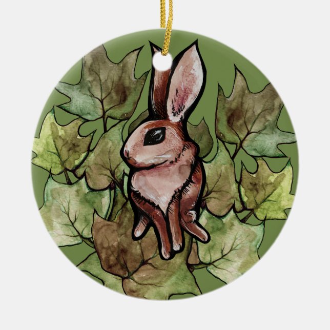 Spring Bunny Rabbit Nature Ivy                     Ceramic Ornament (Front)